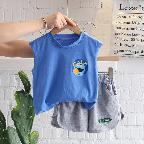 Boys and children's fashionable casual vest suit baby summer clothes for small and medium-sized children and boys sports shorts sleeveless two-piece set
