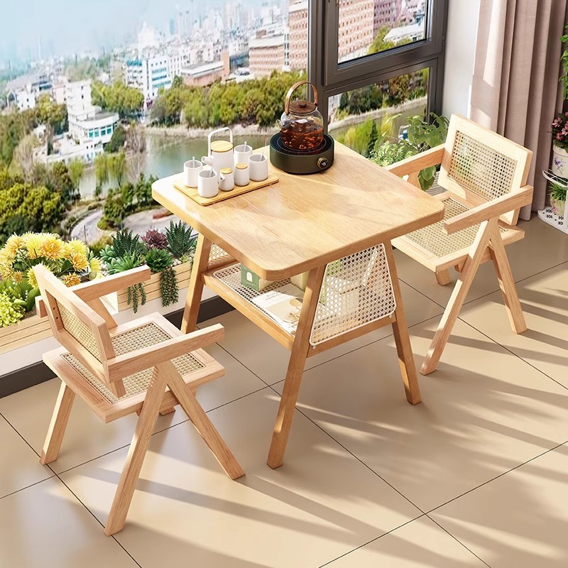 Sillas caseras caseras pequeñas mesas y sillas de comedor de balcón mesas cuadradas casuales de caña modernas y simples al aire libre