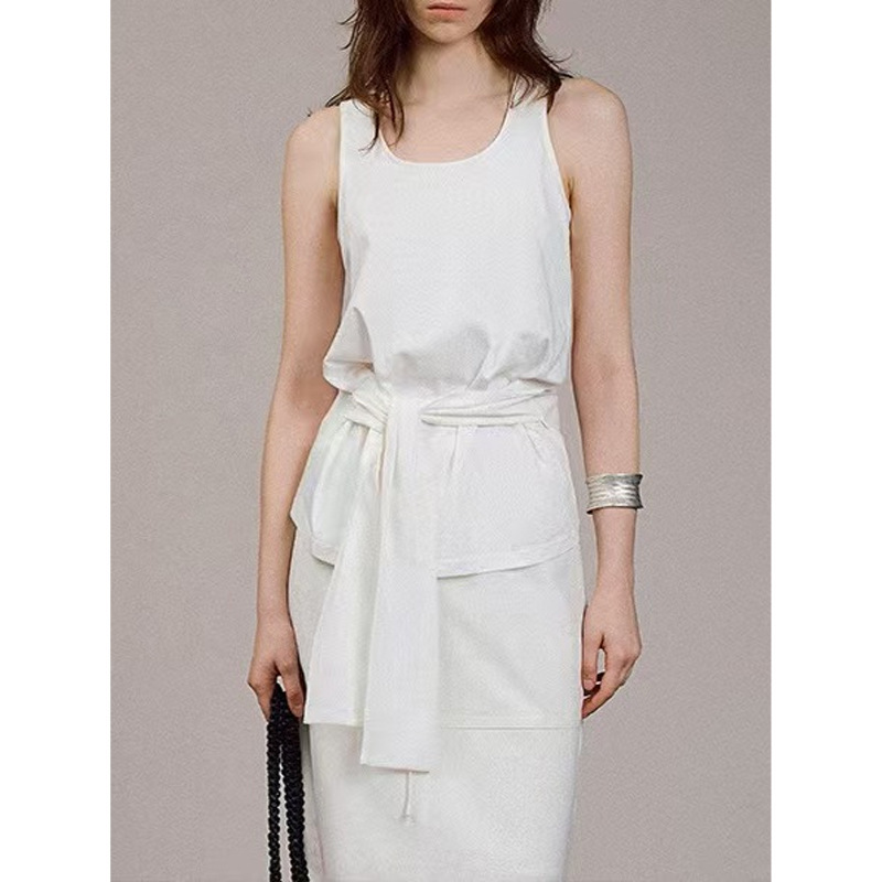 U-Neck Waist Vest Sleeveless Outer Wear Row Style Suspender Top Bottoming Shirt Loose for Women