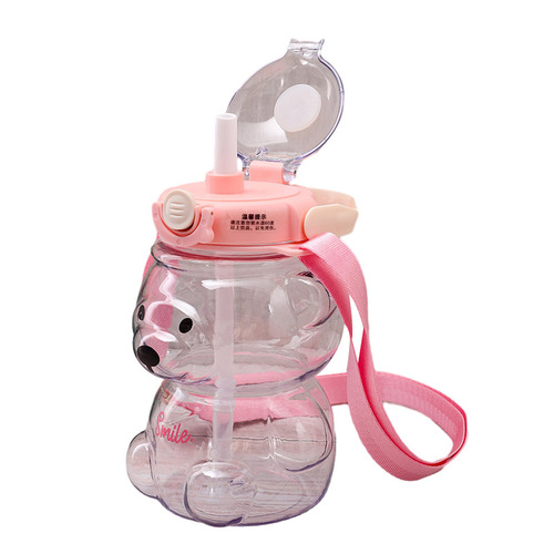Hobbyist Large Capacity Cute Cartoon Bear Plastic Water Cup Fashionable Portable Plastic Straw Cup Manufacturer Wholesale