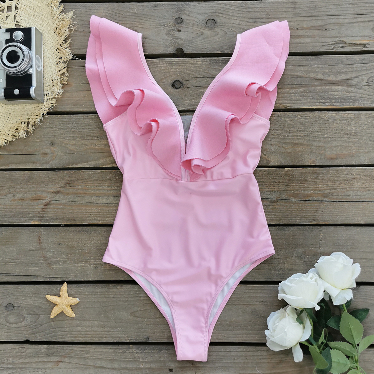 245g Weight Sleeveless Sleeve Length Polyester Fabric Type Regular Top Length One-pieces Tops Type 1 Piece Quantity Swimming Occasion V Neck Neckline Slim Fit Type Solid Color Pattern Women's Gender Elegant Style Women's Elegant Lady Solid Color 1 Piece One Piece Swimwear 18