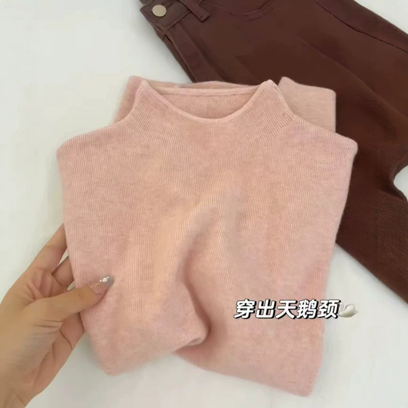 Soft and fluffy half-high collar knitted base shirt for autumn and winter, simple solid color pullover sweater, available for wholesale Soft and fluffy half-high collar knitted base shirt for autumn and winter, simple solid color pullover sweater, available for wholesale