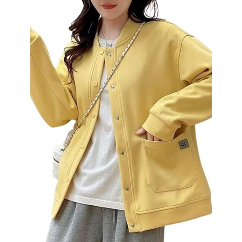 大码女装减龄立领长袖开衫外套女春季新款宽松显瘦百搭休闲棒球服|undefined