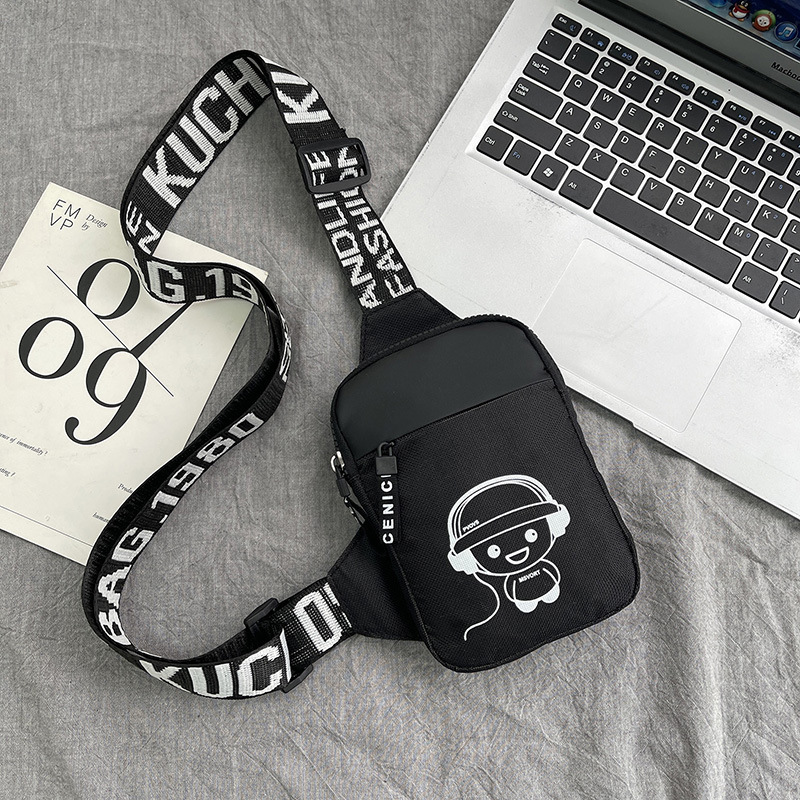 Personalidad de nuevo bolso de pecho de moda de nylon de hombre y mujer bolso deportivo ligero, bolso de hombro para teléfonos móviles impresos de música para niños