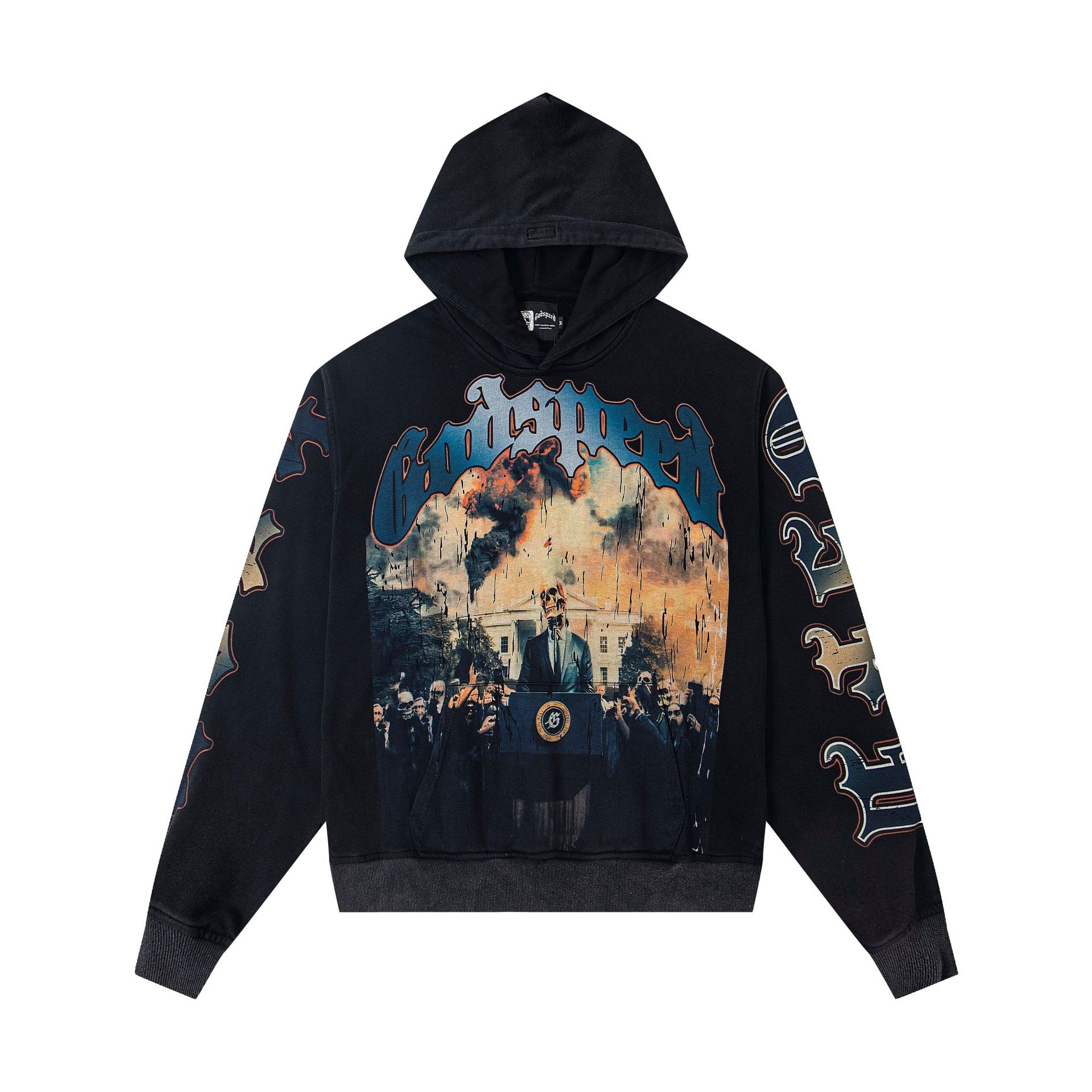 Godspeed Hoodie Skull Graphic Vintage Washed Black
