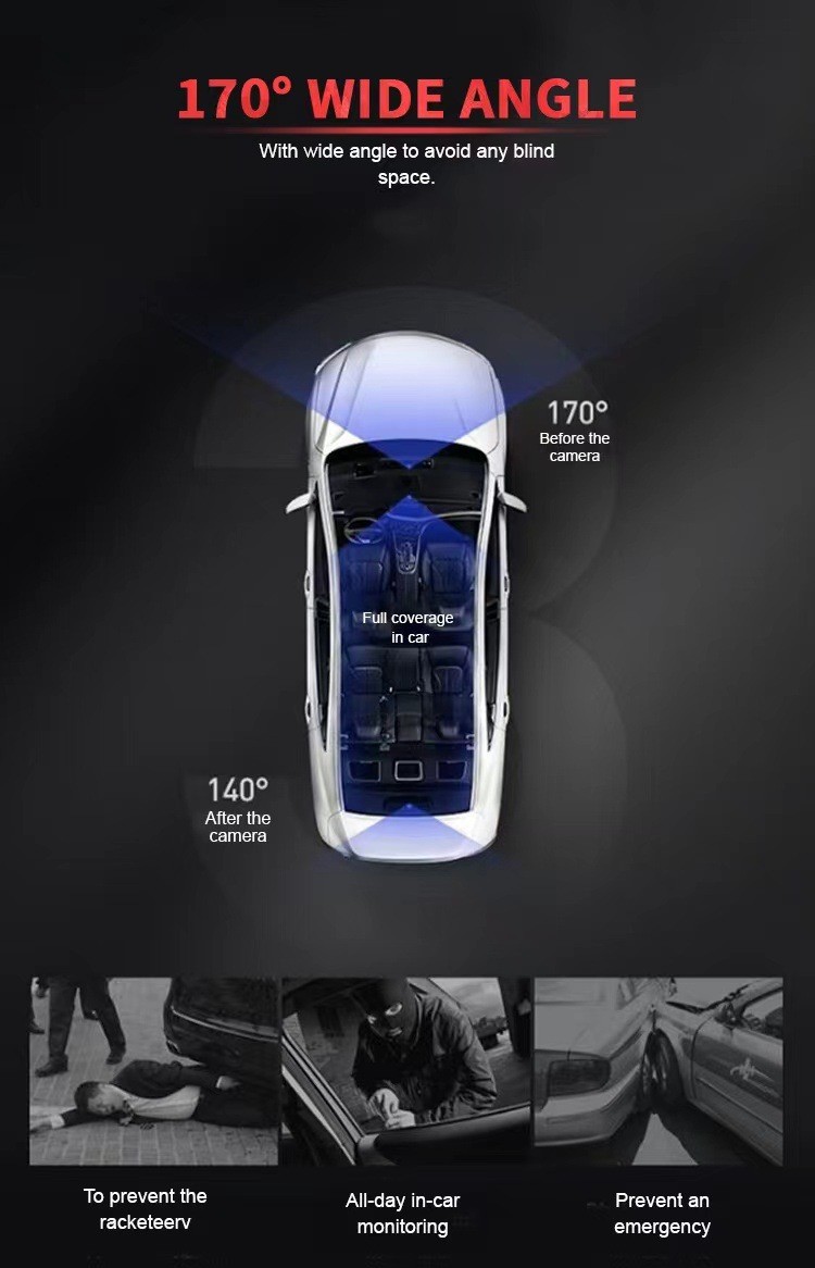 Cross-border hot 4K streaming media 12-inch driving recorder full-screen touch front and rear dual-lens HD video WIFI