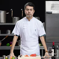 Клевом шеф-повар комбинезон мужской с короткими рукавами кейс-магазин кекс после отеля на кухне шеф-повар костюм с длинными рукавами весной и летом