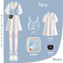 白色polo連衣裙2022新款感小眾設計泡泡袖裙子小個子通勤女裝