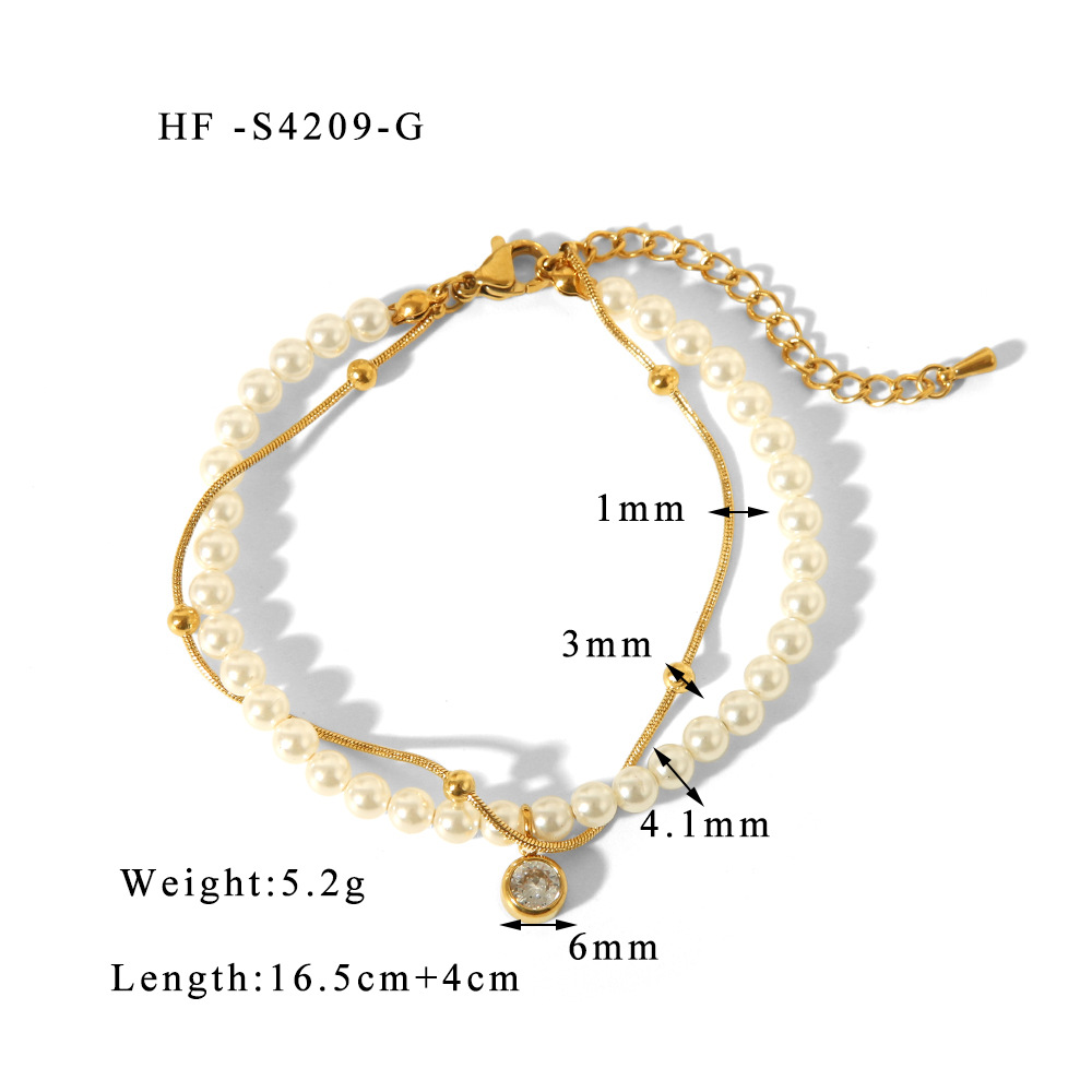 304 Stainless Steel Basic Baroque Style Classic Style Plating Inlay Geometric Artificial Pearls Zircon Bracelets display picture 3
