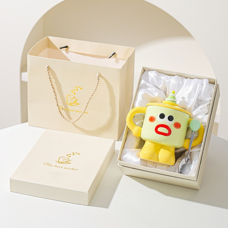 Taza de cerámica de payaso creativo con cubierta con cuchara taza de marca de taza de dormitorio de niñas taza de agua doméstica regalo de vacaciones amigos