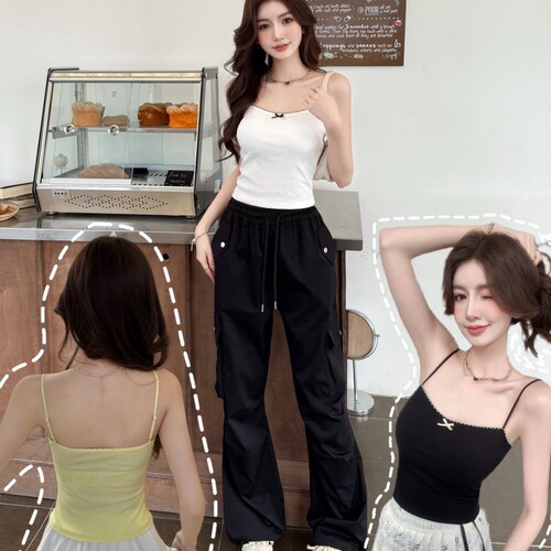 Summer and Autumn New Contrast Color Wave Beauty Backless Strap Bralette with Padded Cups, Sexy Bowknot, Versatile One-Shoulder Backless Tank Top