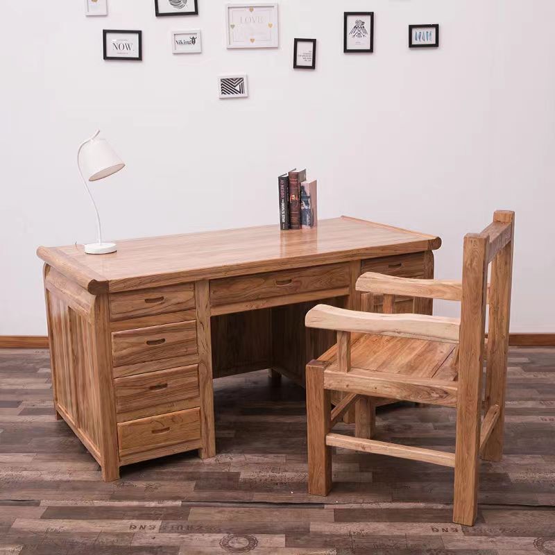 New Chinese style old elm wood solid wood desk writing desk work desk natural texture solid wood computer desk New Chinese style old elm wood solid wood desk writing desk work desk natural texture solid wood computer desk
