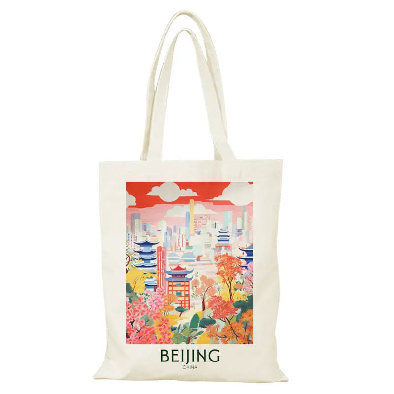 Bolsa de lienzo de Beijing, bolsa de lienzo de la ciudad, bolsas de lienzo para dibujar, bolsas de compras ecológicas de gran capacidad personalizadas