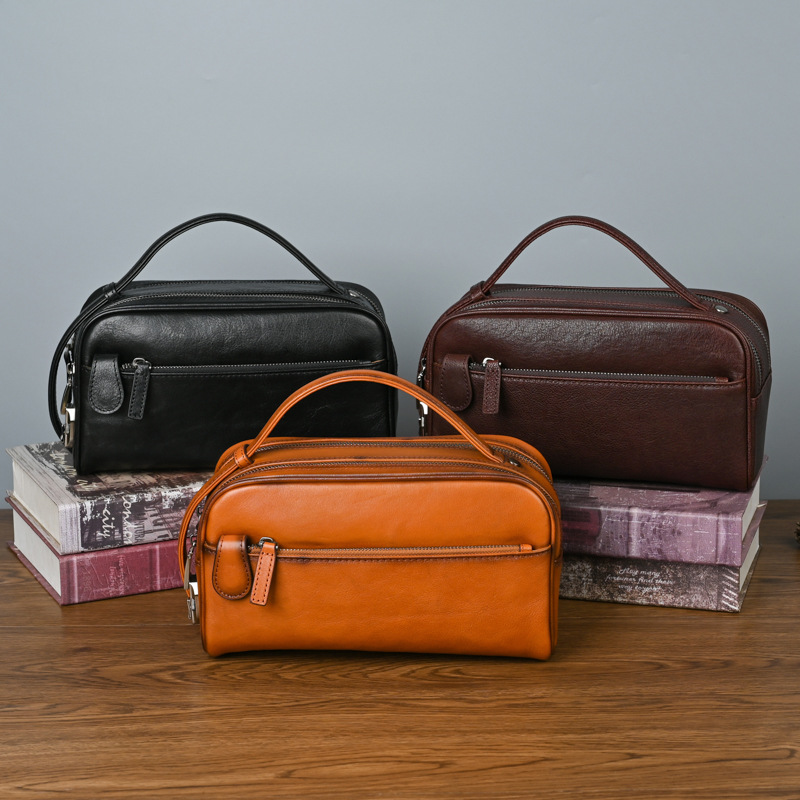 2024 New Arrival on the Market the first layer of plaster bark vegetable tanned cowhide vintage large capacity casual men's clutch bag storage bag