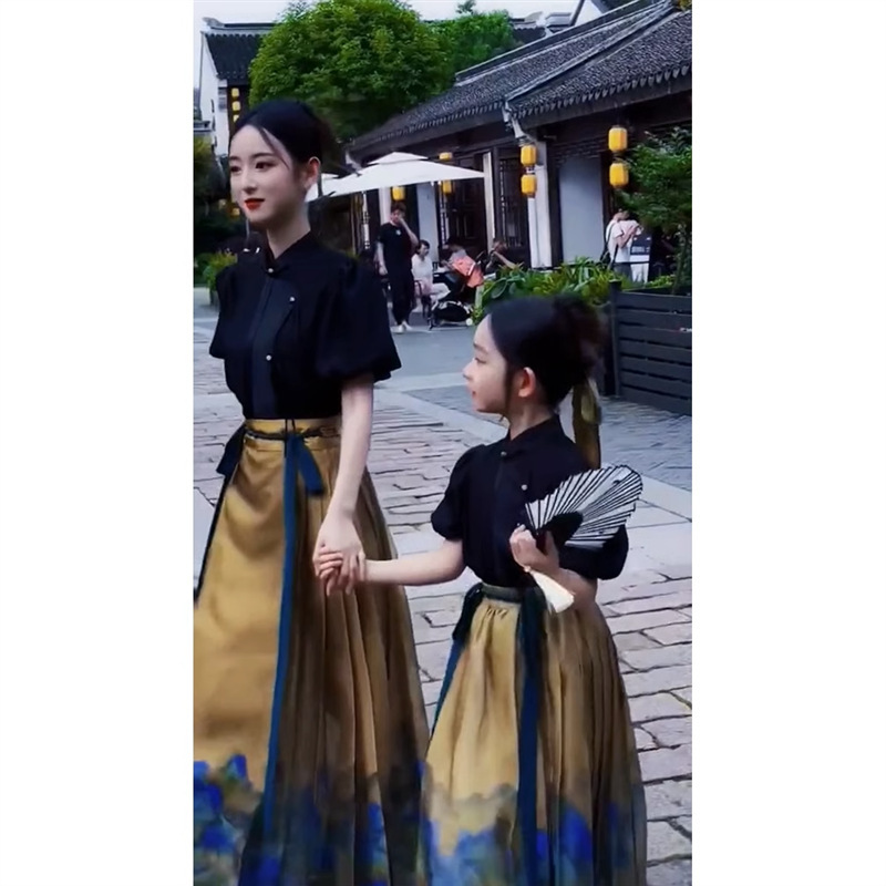 New Chinese Style National Style Women's Summer Improved Hanfu Women's Clothing Adult Daily Wear Horse-faced Skirt suit dress Summer