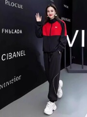 ヨーロッパカジュアルスポーツスーツ女性のための春と秋 2025 新しいファッショナブルなルーズランニングスポーツウェアツーピースセット春