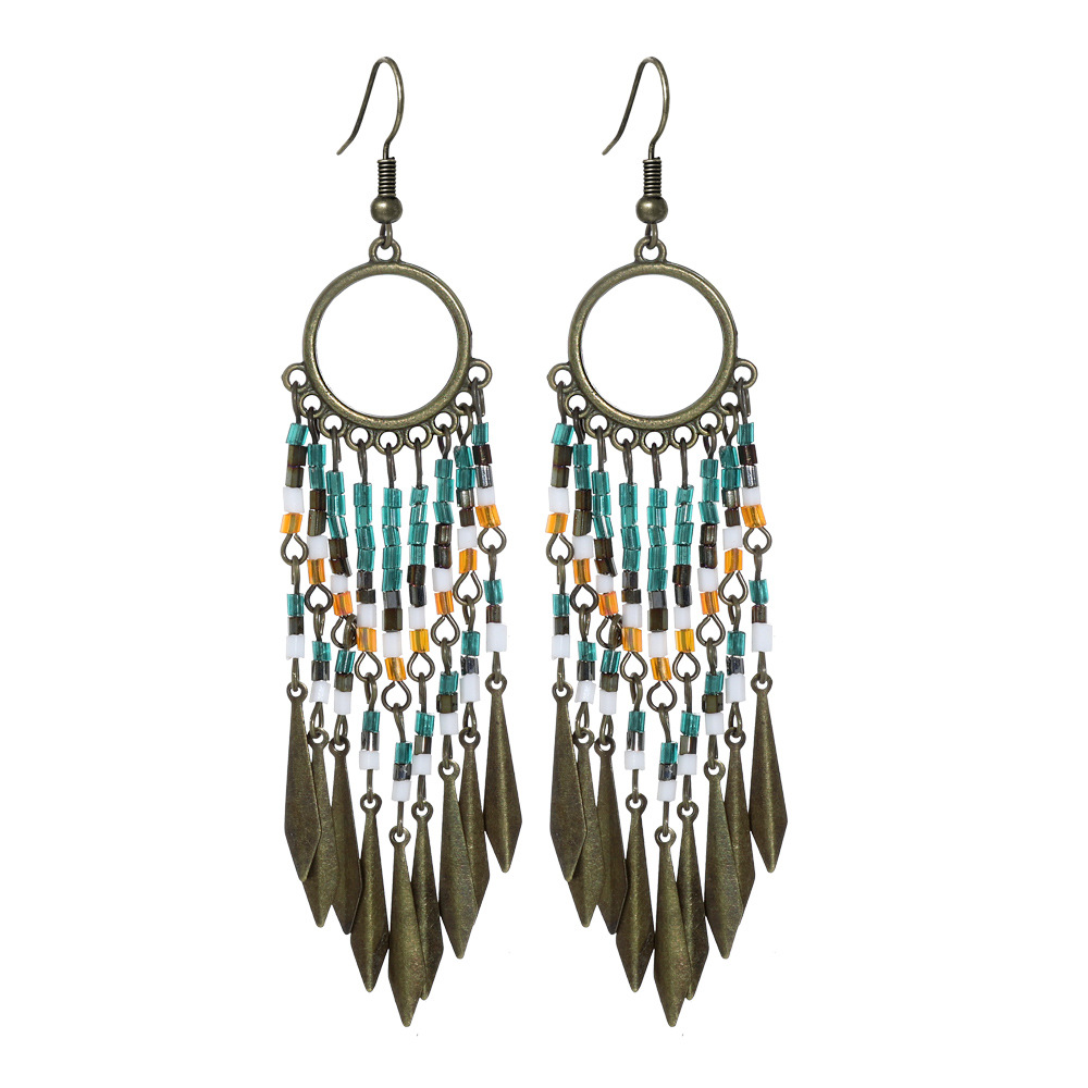 Estilo étnico europeo y americano exagerado vintage pendientes bohemio arroz cuentas borla oreja pendientes Amazon venta al por mayor