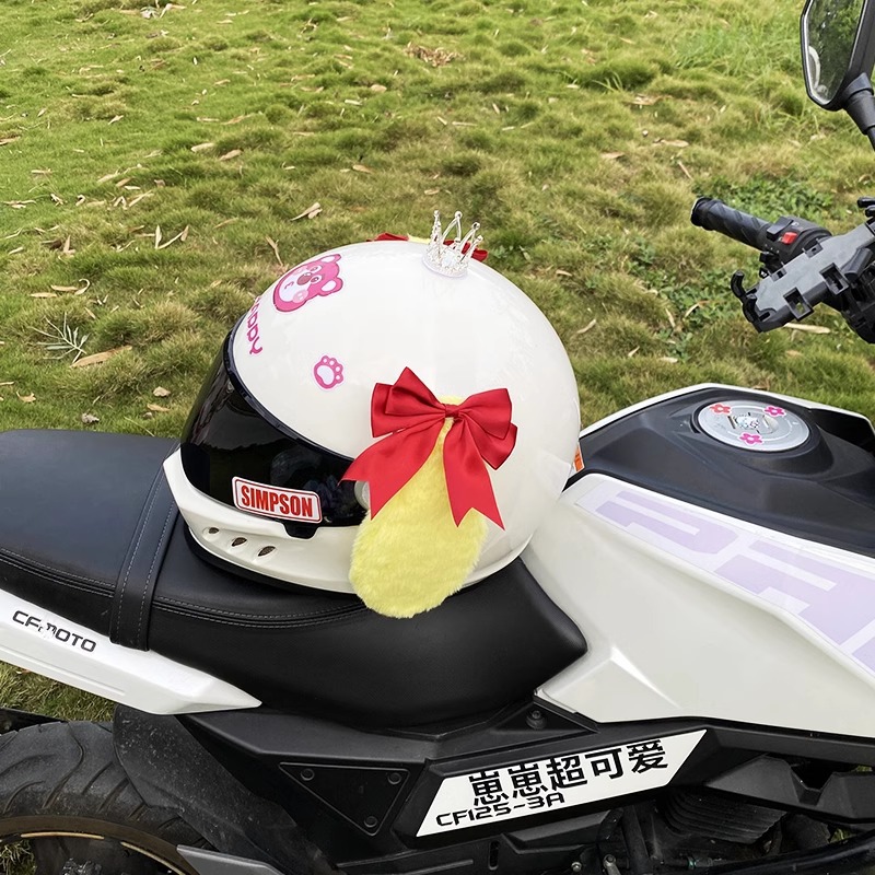 Wine Red Bow Yellow Big Ear Dog Helmet with Motorcycle Electric Universal Decoration Plush Ears