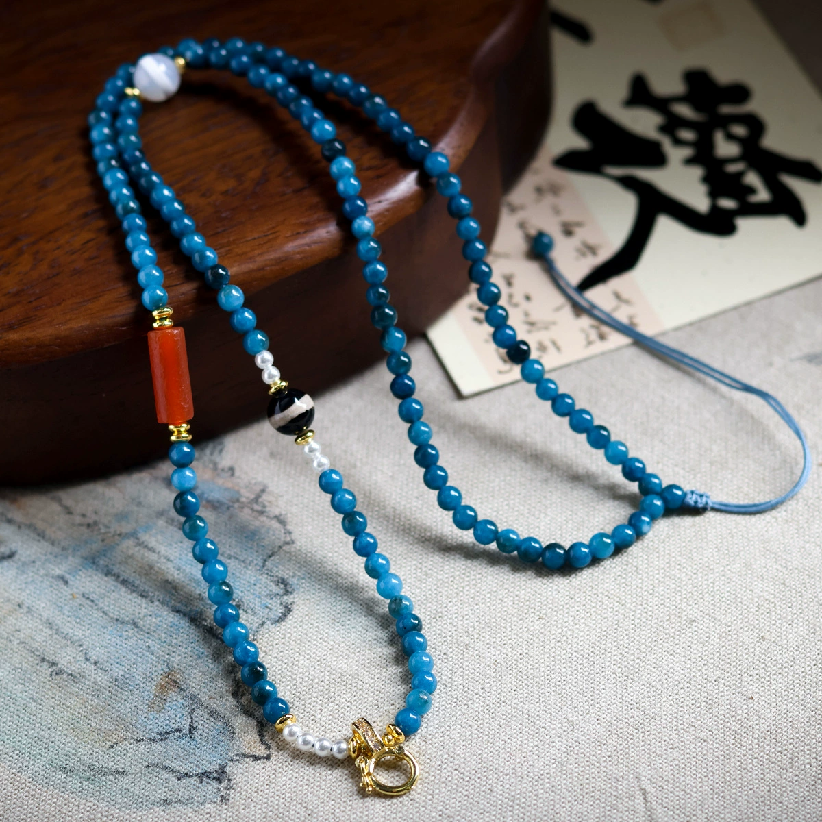 Оригинальный синий халцедон ручной работы универсальный подвесный шнур новый китайский шнур изысканная пейзажная живопись древней ключицы женский