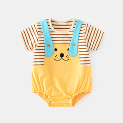 嬰兒包屁衣夏款薄款寶寶三角哈衣短袖條紋連體衣新生兒夏季爬爬服