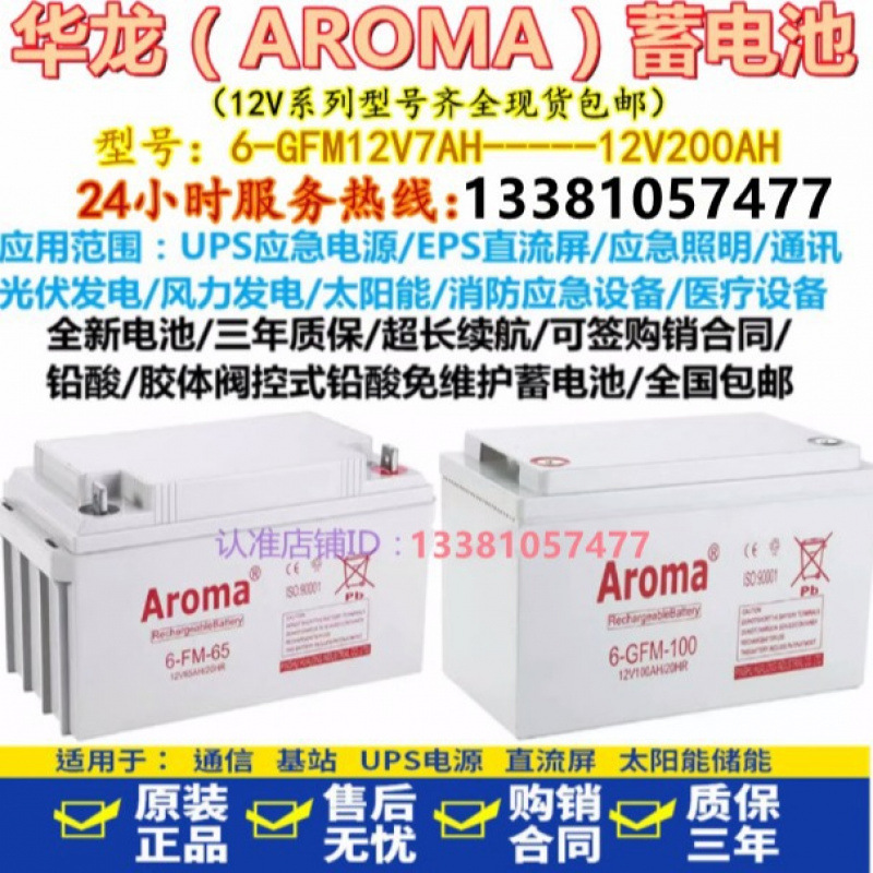华龙Aroma蓄电池6-GFM-100 12V100AH 6-FM-65AH50AH38AH24AH17AH