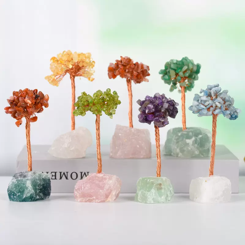粉晶原石底座水晶树摆件工艺品大号水晶树居家办公桌面工艺树饰品