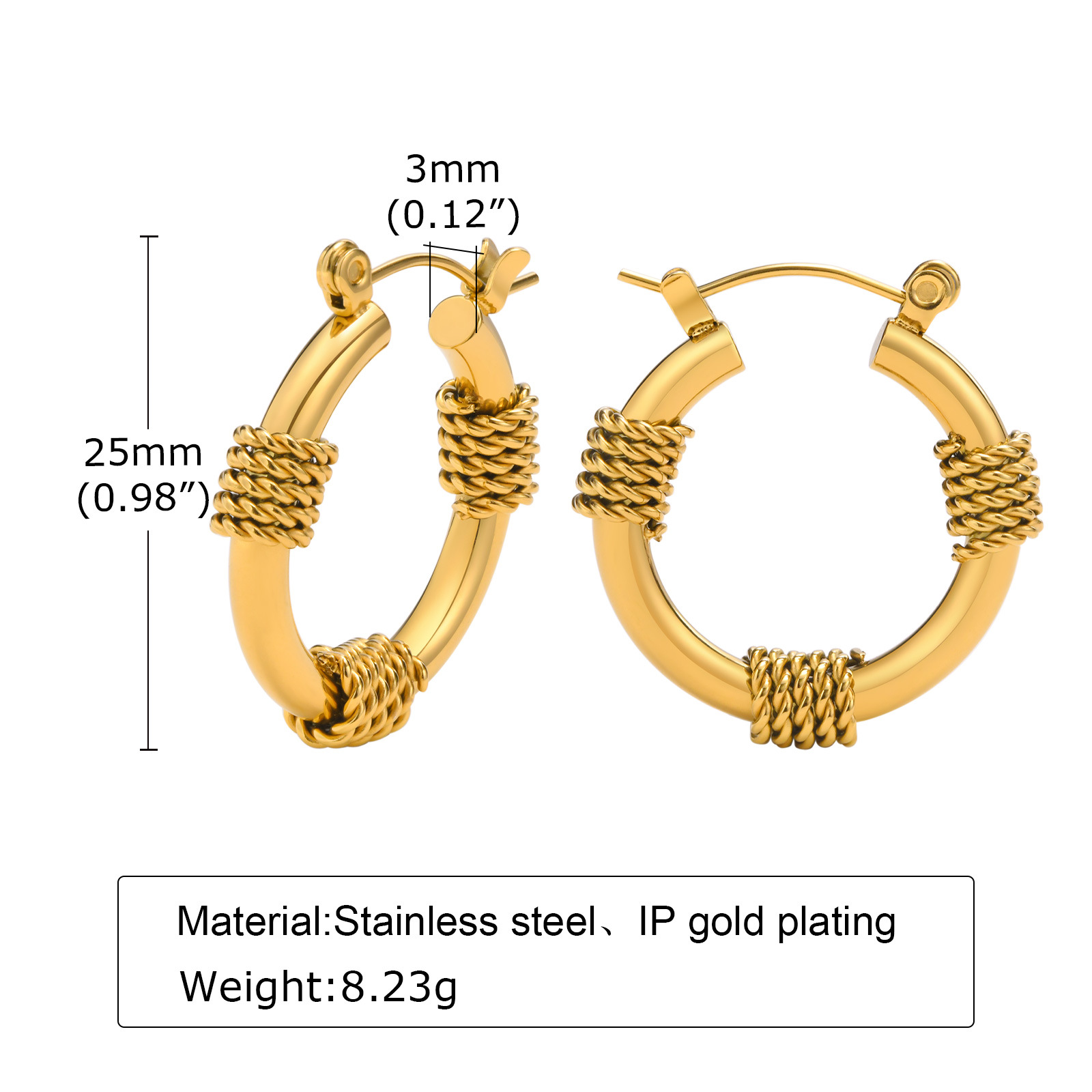 Retro Geometric Stainless Steel Plating Hoop Earrings 1 Pair