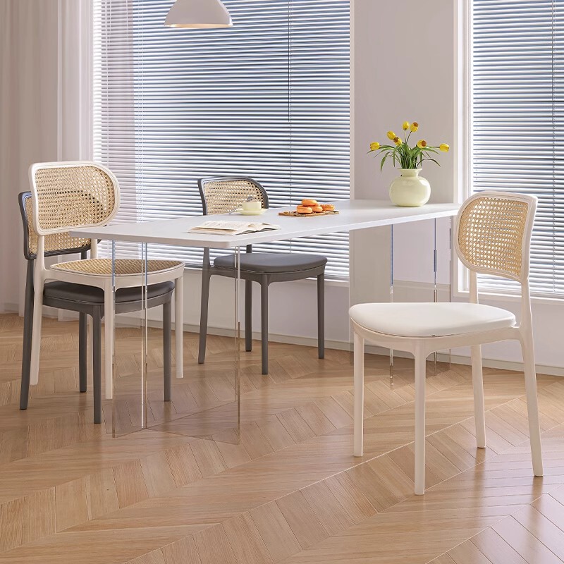 Plastic rattan dining chair home simple modern back chair stool study desk long sitting comfortable thickened spare chair