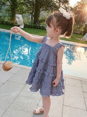 New Women's Summer Dress Grid Skirt Baby Girls Summer Clothing Strappy Dress Baby Girls Cake Skirt