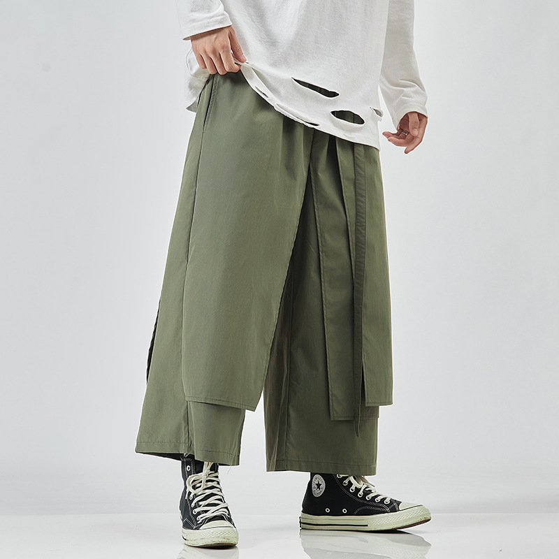2023 new national fashion Men's oversize casual loose straight cropped pants Japanese style plus size loose wide leg pants