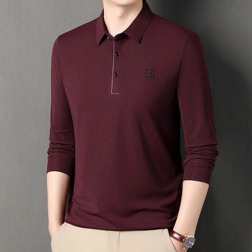 High-end men's long-sleeve T-shirt with a collar, suitable for spring and autumn, loose and comfortable, for middle-aged and young men, T-shirt polo shirt base top