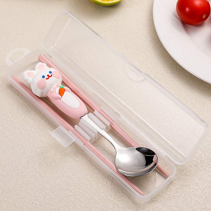 【304】작은 핑크 토끼 숟가락과 젓가락(단추 상자)