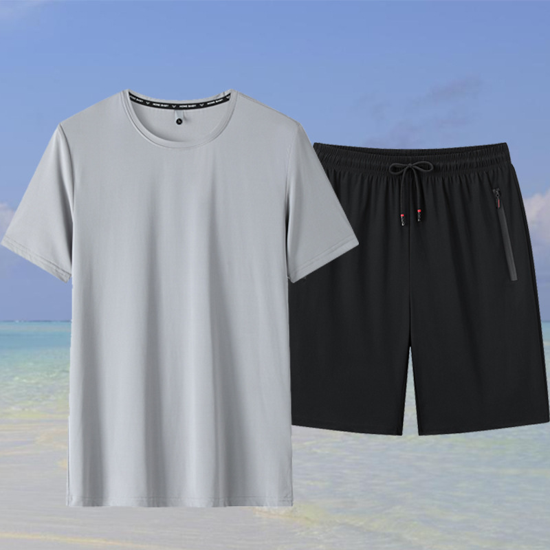 Jewel de hielo para hombres y mujeres sueltas camisetas de hielo de color sólido deportivo casual pantalones cortos de hielo cuerpo de dos piezas al por mayor