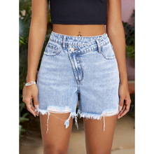 A 41904 High waist frayed denim shorts ����ë��ţ�ж̿�