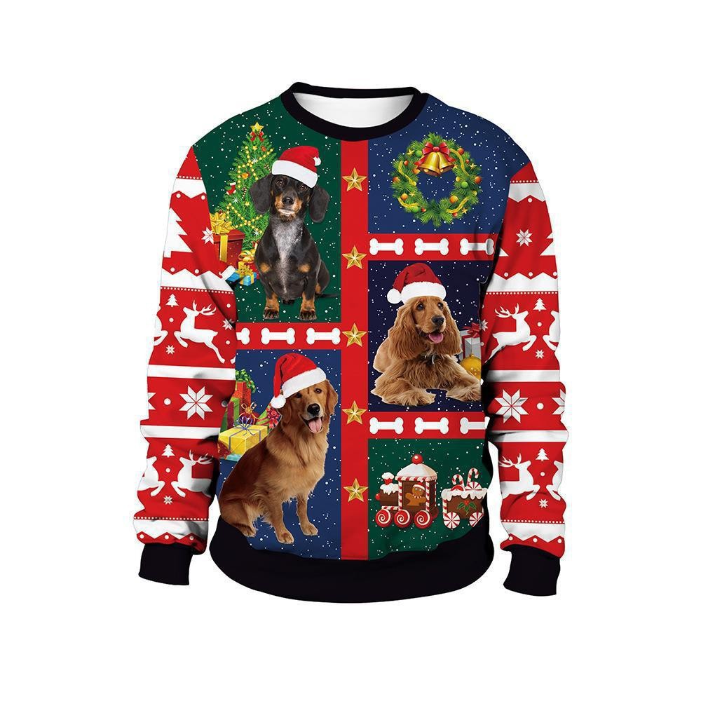Herrenbekleidung Weihnachten neuer Tier 3D-Druck Pullover Rundhals Paar Sweatshirt_voghion.com