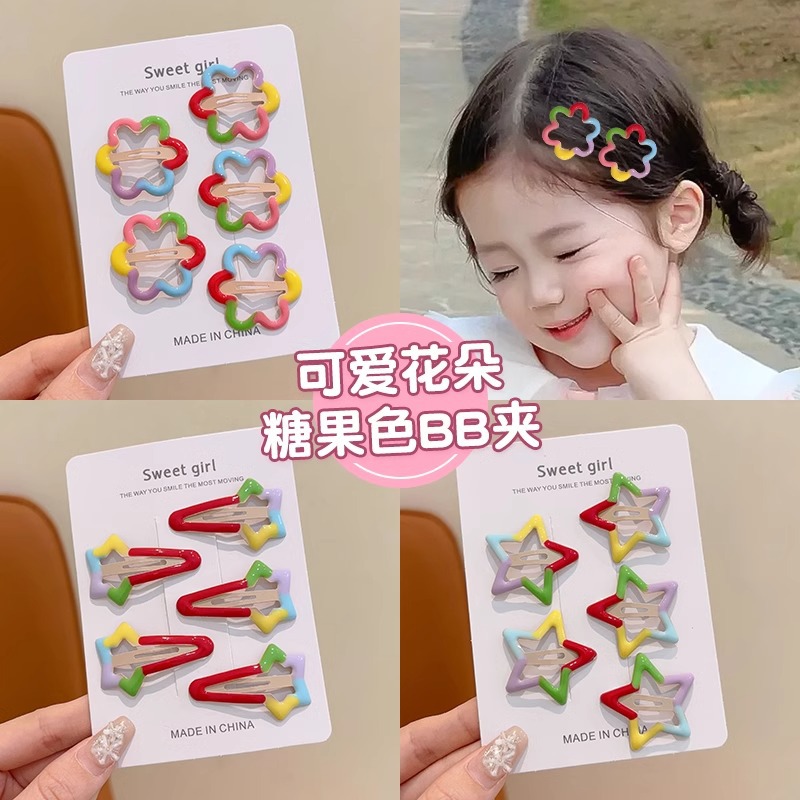 Bonitos niños color caramelo flores clip para el cabello BB clips niñas pecado roto clip para el cabello lateral pequeño clip universal