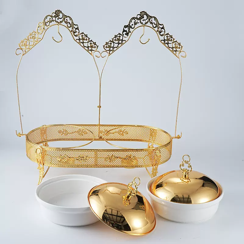 金色自助餐吊炉带盖酒精加热外贸酒店专用炉8.0L火锅用品餐具高端