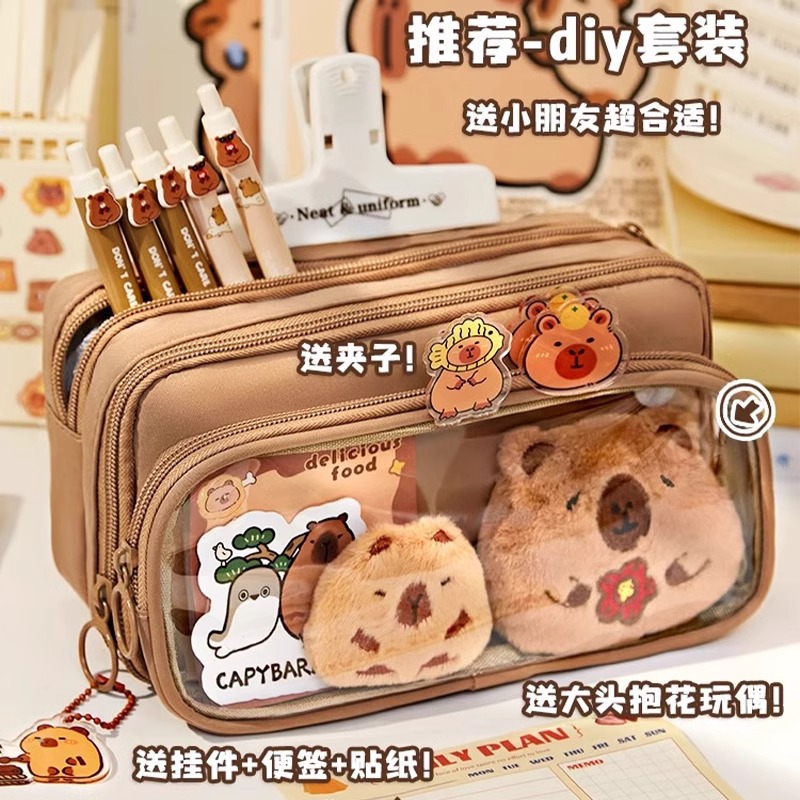 Bolsa de lápiz transparente desmontable diy bolsas de dolor bolsas de lápiz de gran capacidad antisucio simple ins zhong enorme bolsa de papelería