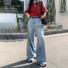 美式复古高腰宽松阔腿裤春夏新款垂感直筒裤牛仔裤女长裤加长百搭