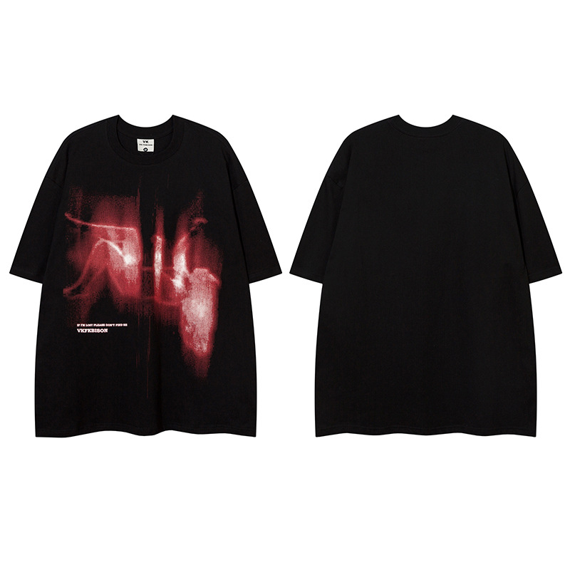 European And American Popular Falling Figure Printing Design Sense Oversize Shoulder Loose Round Neck T-shirt Cotton Ins Short Sleeve Men_voghion.com