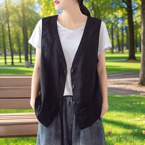 Women's summer thin cardigan jacket, loose fit, outerwear, small backless top, single-breasted, pure color, casual, sleeveless