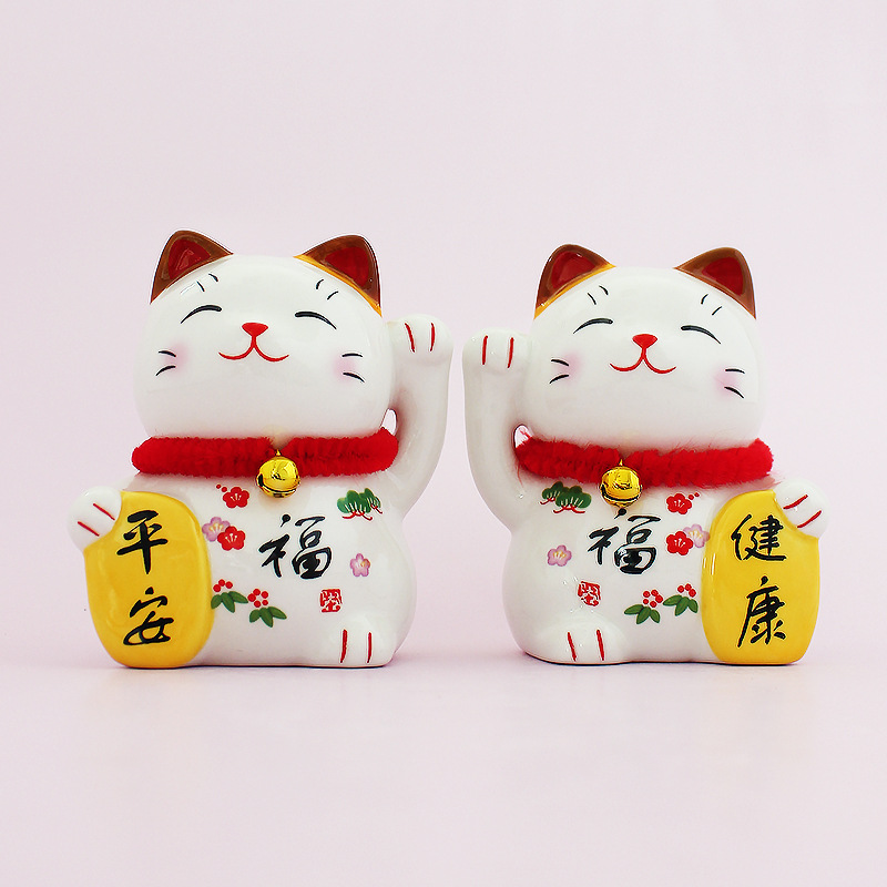 Estilo japonés lingote de oro gato de la suerte pequeña decoración de cerámica regalo de apertura cajero casa entrada sala de estar decoración de escritorio