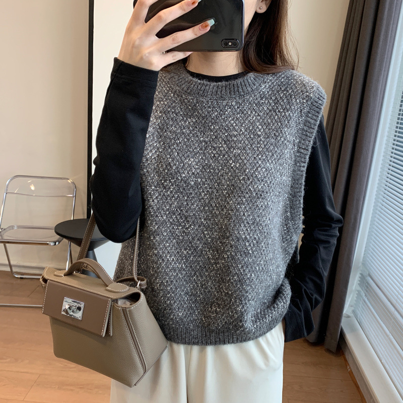 Super love Iceland gray! Western style slimming all-match bright silk Turkish mohair vest wool vest for women autumn and winter New