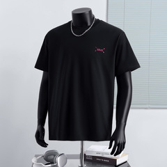 立体感のある黒と白の半袖Tシャツ メンズ 夏用 丸首 ゆったり 半袖 トレンド インナー プリント入り ベースレイヤー トップス レディース