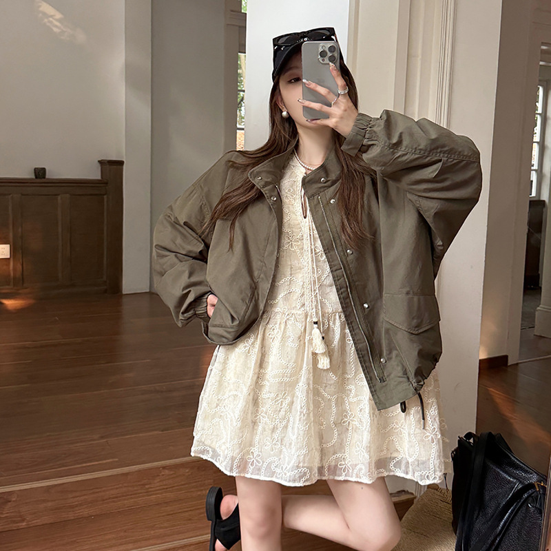 Official Release! French-Style Shimmering Fairy Embroidery Dress/Tencel Cotton Washed Vintage Army Green Jacket Trench Coat