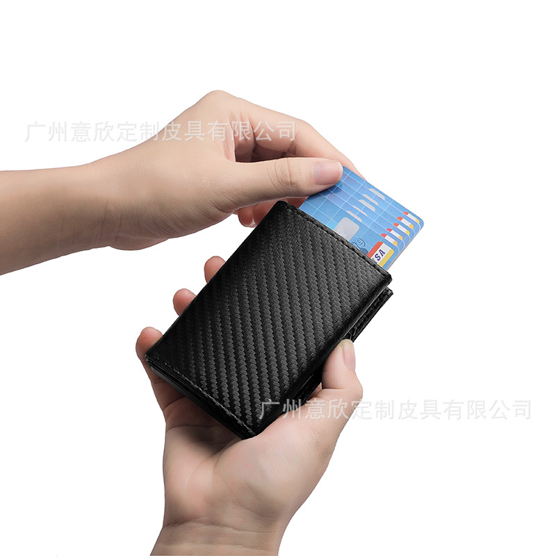 Cartera de Fibra de Carbono de Alta Gama para Hombre con Protección RFID, Tarjetero Automático de Aleación de Aluminio, Cartera Metálica con Imán para Exportación