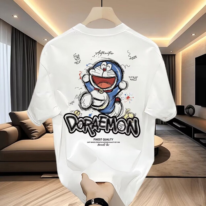 Summer Cotton Short-sleeved T-shirt Men's and Women's Casual Joker Loose Round Neck Half-sleeved Top plus size Base Shirt