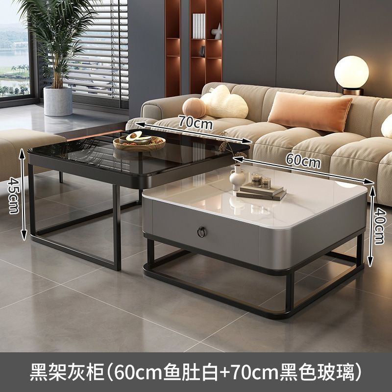 Mesa de centro de pizarra de roca, mesa de centro simple moderna de lujo ligero, sala de estar, hogar, apartamento pequeño, balcón, mesa auxiliar cuadrada italiana