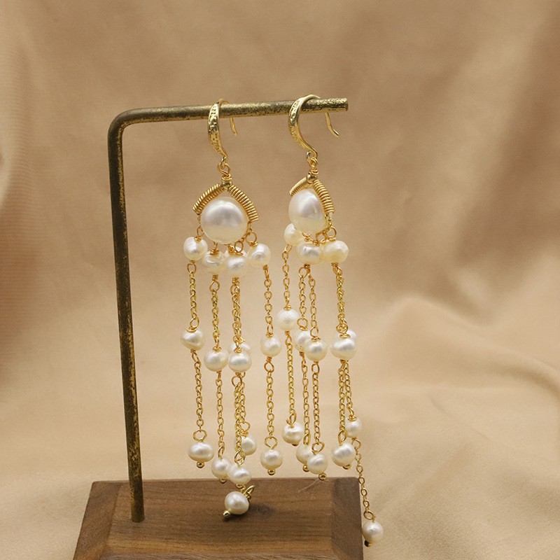 Aretes de perlas de agua dulce natural verano versátil frillantes retro pendientes de aretes lujosos ligeros s925 pendientes de aguja de plata para mujeres