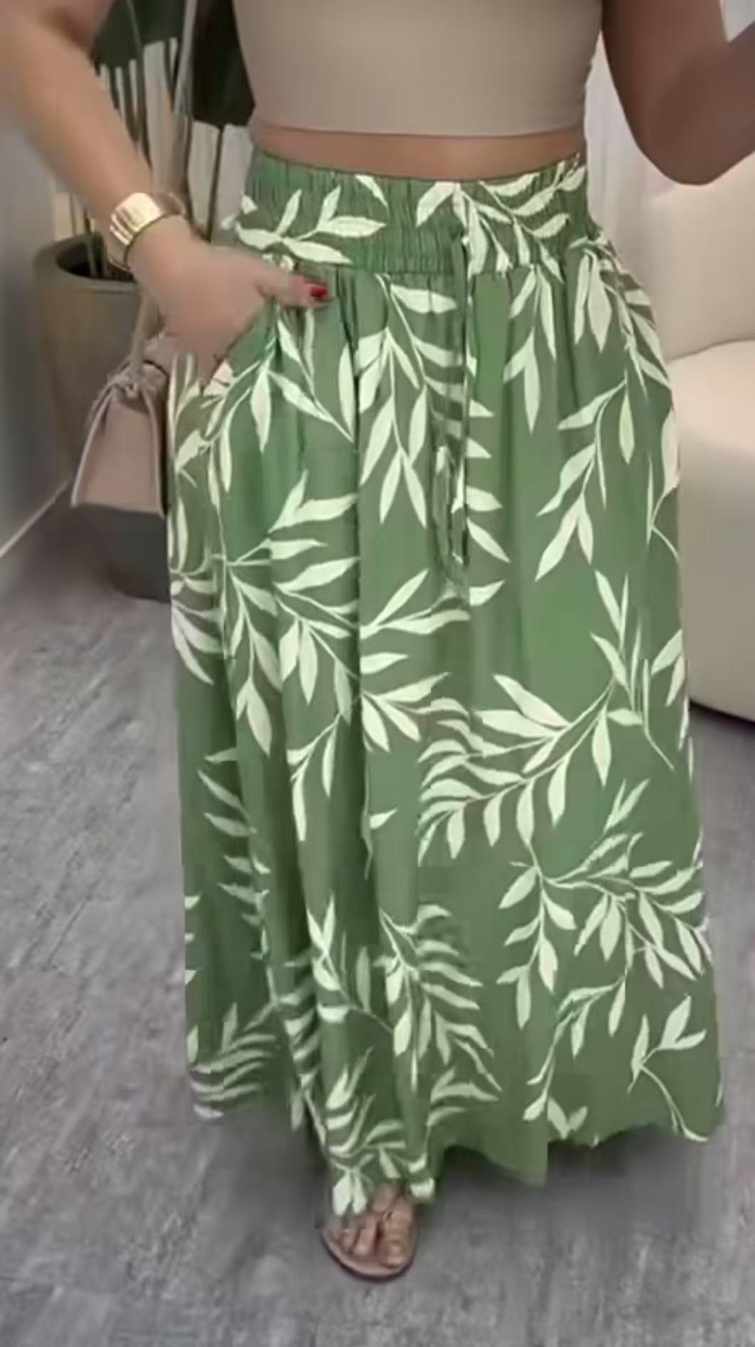 Women's Casual Wide Sleeve Printed Slit Pocket Midi Skirt Bestselling_ecoleips.com